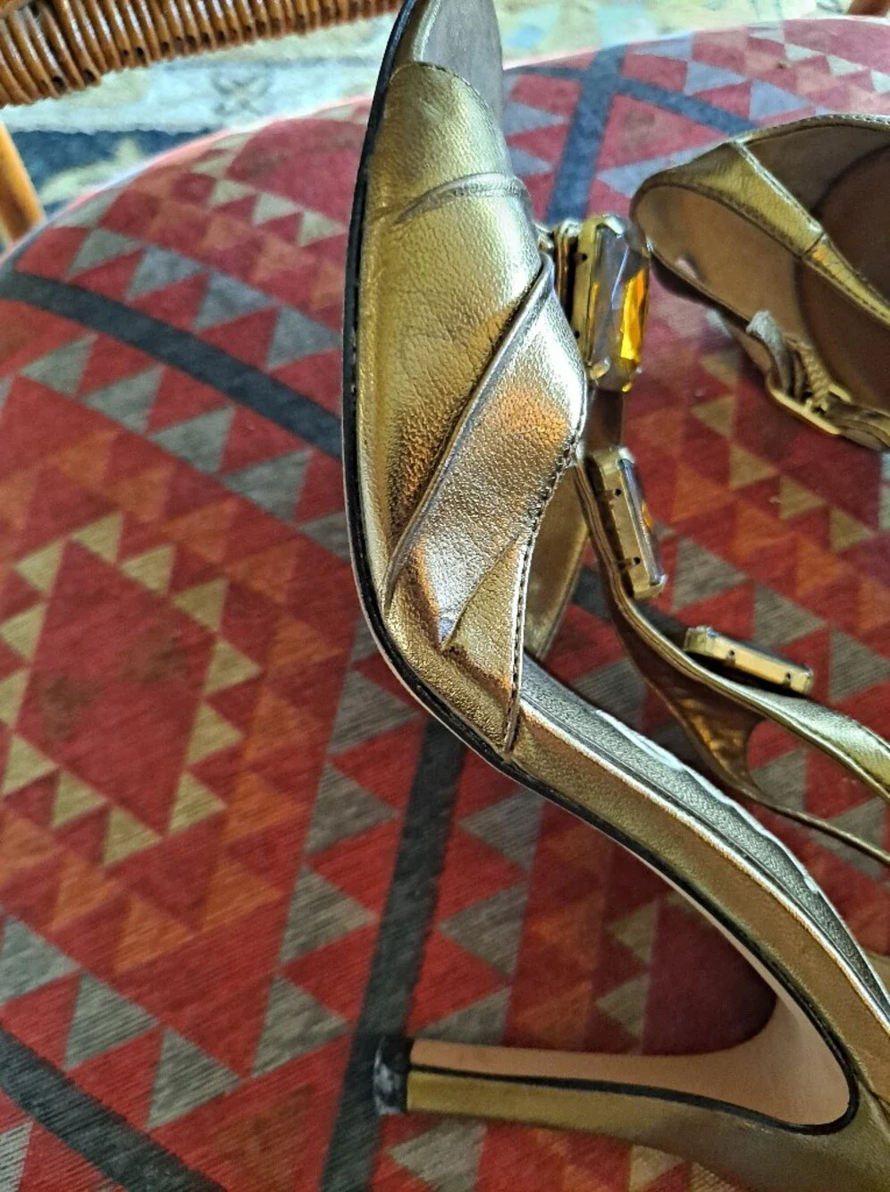 Nina Metallic Gold T-Strap Gemstone High Heels